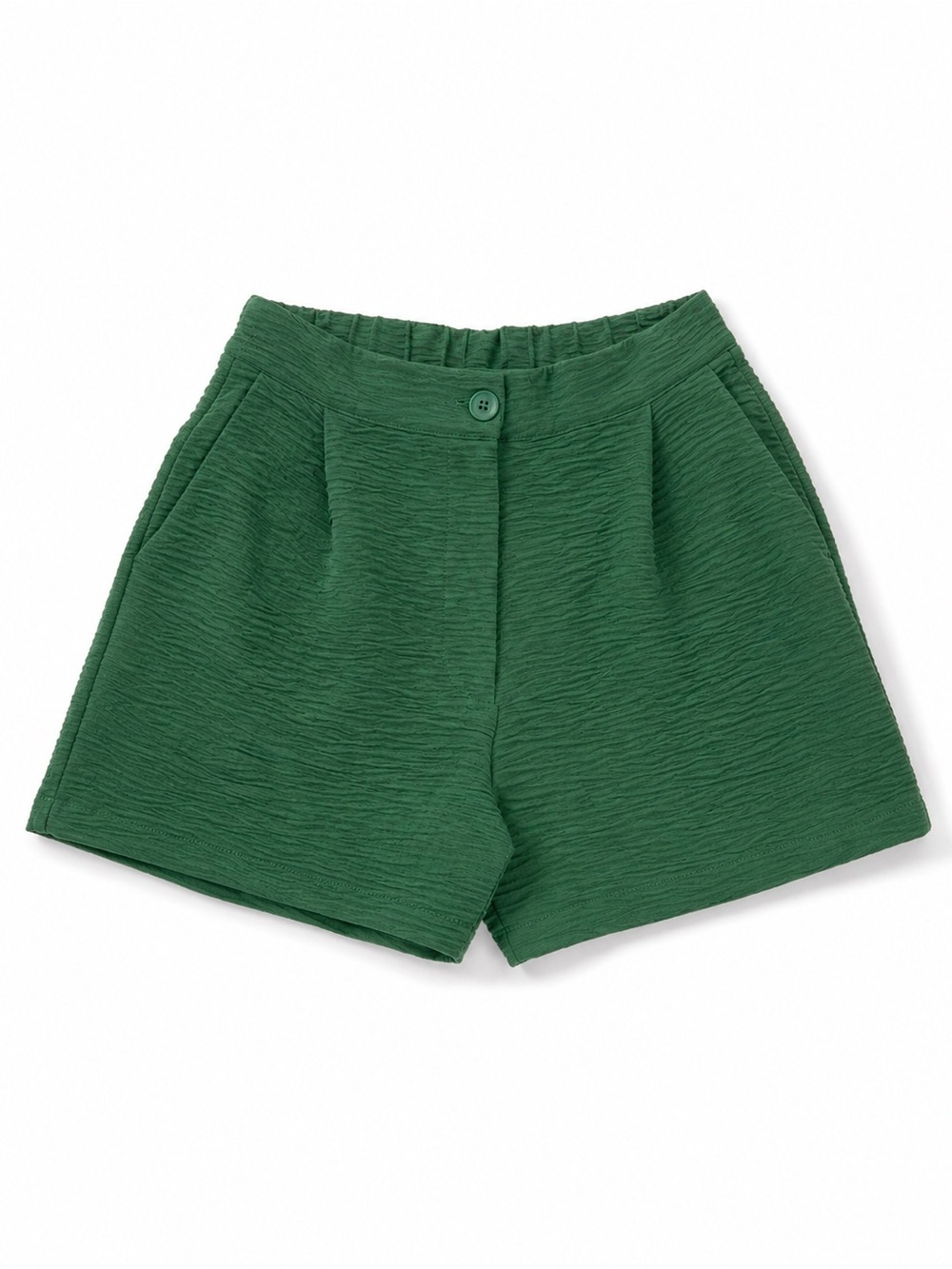 Zenana Emerald Green Textured Pull-On Shorts | Elastic Waist | Size Medium